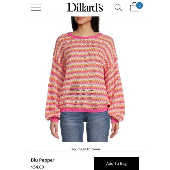 NWT Blu Pepper Crochet Sweater Women's Small Striped Colorful Tie Back Dillards - Picture 14 of 14